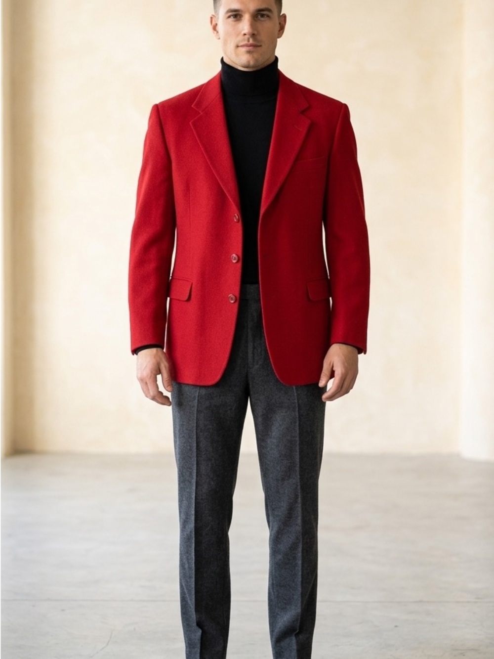 Vintage Europa Collection Diffusion Red 100% Wool Blazer / Suit Jacket 40/42